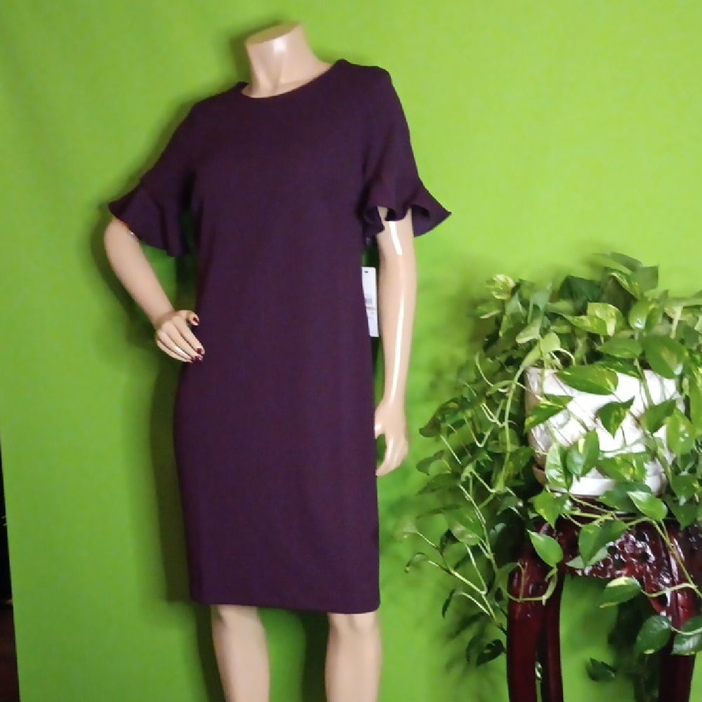 Calvin Klein Purple Sheath  Dress with Ruffle Sleeves, Sz. 12